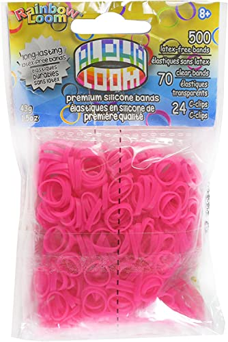 Rainbow Loom® Alpha Bands For ALPHA LOOM: Pink Rubber Bands with 24 C-Clips (500 Count)