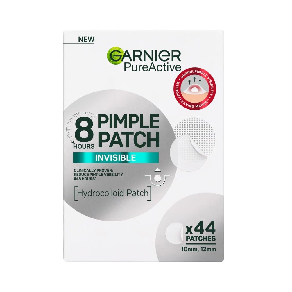 Garnier Pimple Patch Cerotti Idrocolloidali Invisibili Viso, Imperfezioni Ridotte in 8 Ore, Brufoli Visibilmente più Piatti, Adatti a Tutte le Tonalità di Pelle, Vegano, Pure Active, 44 Patch