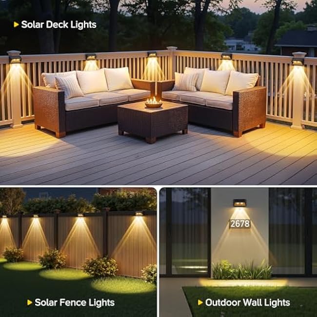 WdtPro Solar Fence Lights LED Fence Lights 3500K/6000K Solar Deck Light