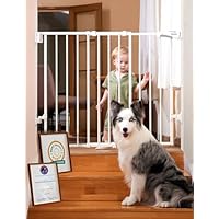 Babelio Baby Gate for Stairs, Kitchen & Doorways, 26-43\" W 28\" H No Bottom Bar| Easy Installation| One-Handed Operation| Auto-Close| Hardware Mount Safety Dog/Pet Gate Indoor (White)