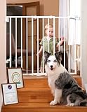 Babelio Baby Gate for Stairs, Kitchen & Doorways, 26-41" W 28" H No Bottom Bar| Easy Installation| One-Handed Operation| Auto-Close| Hardware Mount Safety Dog/Pet Gate Indoor (White)