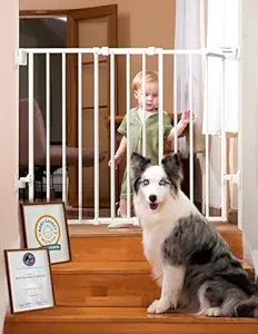 Babelio Baby Gate for Stairs, Kitchen & Doorways, 26-41" W 28" H No Bottom Bar| Easy Installation| One-Handed Operation| Auto-Close| Hardware Mount Safety Dog/Pet Gate Indoor (White)