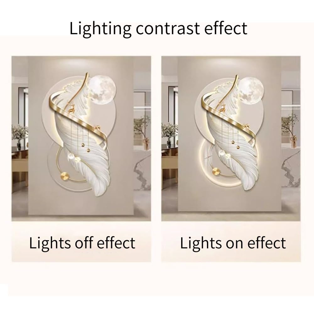 Arte de pared LED 3D con alimentación enchufable, pintura de plumas iluminadas para sala de estar y decoración de pasillo
