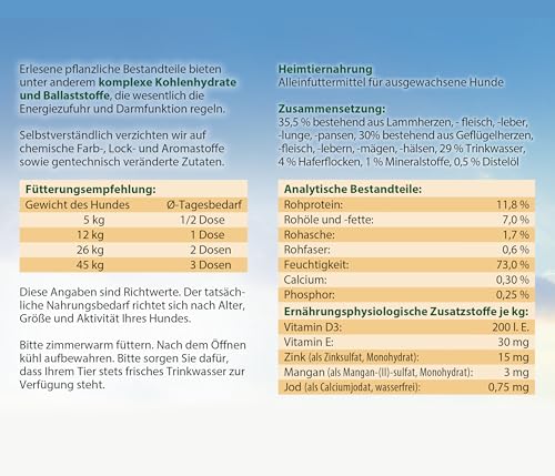 Dehner Best Nature Hundefutter, Nassfutter, für ältere Hunde, Lamm / Geflügel / Haferflocken, 6 x 800 g Dose (4.8 kg)