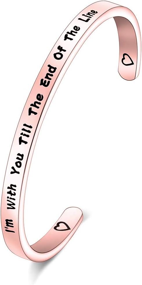 FOTAP I’m with You Till The End of The Line Cuff Bracelet Gift for Boyfriends, Girlfriends Mother Gift from Daughter, Son (line RG)