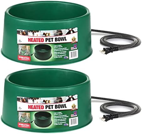 Farm Innovators P-60 1.5 Gallon 60 Watt Heated Pet Water Bowl, Thermostatic Control & Anti Chew Cord, Green (2 Pack)