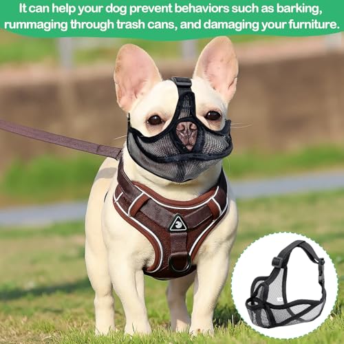 Huybaa Maulkorb für Französische Bulldogge, Kurze Schnauze Hunde, Atmungsaktiv & Verstellbar, Anti-Beißen Kauen Bellen, Mesh Hundemaulkorb (Schwarz, S)