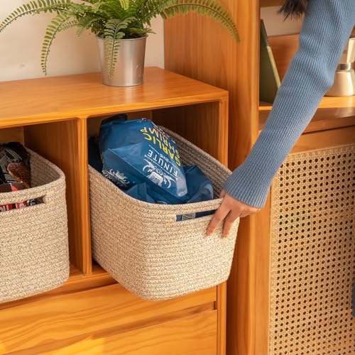 OIAHOMY-4-Pack-Storage-Baskets-for-Organizing-Cube-Storage-Bins-for-Shelves-Rectangle-Storage-Baskets-With-Handles-Woven-Baskets-for-Storage-127Lx9Wx78H-Brown OIAHOMY 4 Pack Storage Baskets for Organizing Cube Storage Bins for Shelves Rectangle Storage Baskets With Handles Woven Baskets for Storage 127Lx9Wx78H Brown