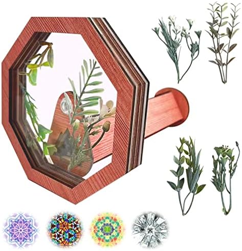 Classic Wooden DIY Kaleidoscope Kit for Kids Adults, Natural Wood Kaleidoscope Kit with Artificial Flower, Magic Rotating Kaleidoscope Making Set (A)