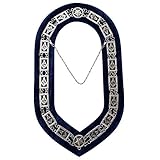 Masonic Master Mason Chain Collar Silver Plated Dark Blue Backing+Free Case