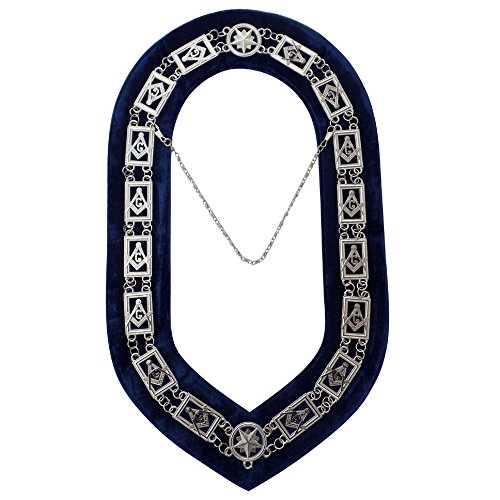 Zest4Canada Masonic Master Mason Chain Collar Silver Plated Dark Blue Backing+Free Case