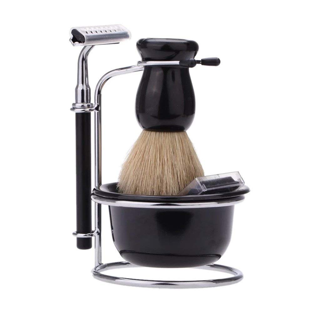 MEICOLY 5 in 1 Shaving Kits for Men Set，Badger Stainless Steel Stand Holder,Manual Razor,Blades,Shaving Brush,Shaving Bowl, Father Day Gift,Men Gift Set