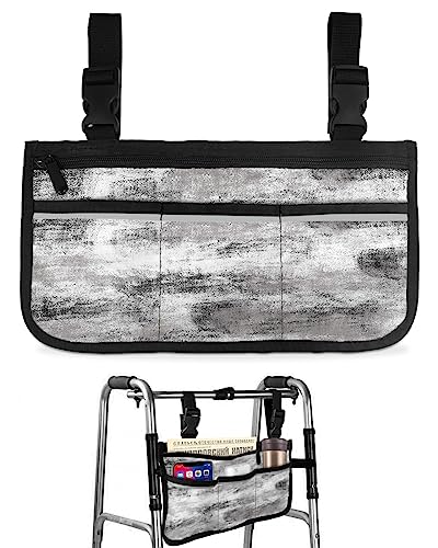 Black and White Wheelchair Side Bag Walker Bag, Grey Smear Painting Abstract Art Wheelchair Accessories Armrest Pouch, Organizer Storage Bag for Walkers, Rollators, Scooters, 7.3''x13''