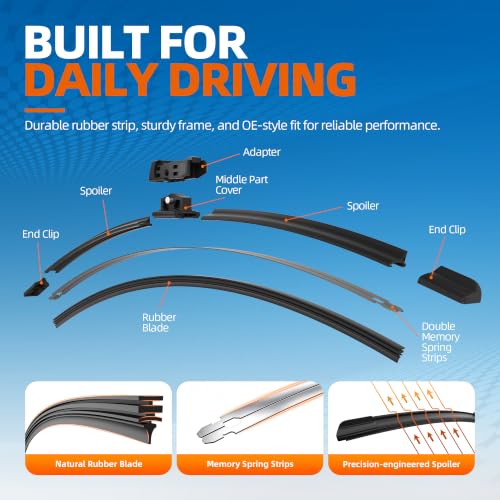 Image of 28 inch24 inch (Top Lock) Windshield Wiper Blades Automotive Replacement for Chevy Cruze 2016-2021 OEM Quality Premium 2 Pack