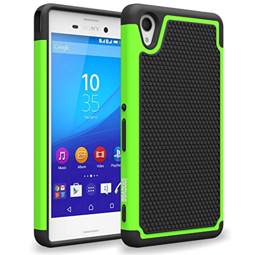Sony Xperia M4 Aqua Case, INNOVAA Anti-Slip Shockproof Soft Silicone Dual-Layer Durable Armor Case W/Free Screen Protector & Touch Screen Stylus Pen - Black/Green