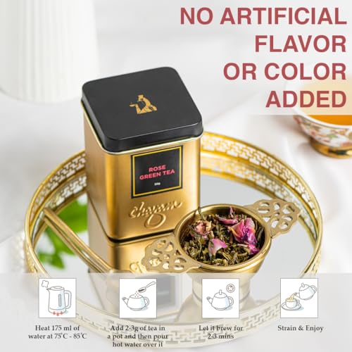 Image of CHAYAM Rose Green Tea, 50g each | Exotic Tea with Real Dried Rose Petals & Whole Leaf Green Natural Ingredients | No Sugar & Zero Calories - Pack of 2