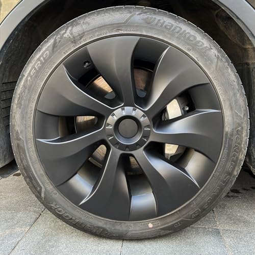 Kavanic Radabdeckungen für Modell Y 19 Zoll Zyklon-Stil Mattschwarz für Tesla Model Y 20202024 19 Zoll Gemini Wheels Unterstützt Logo Lange Reichweite Symmetrie-Design (RWD/AWD)