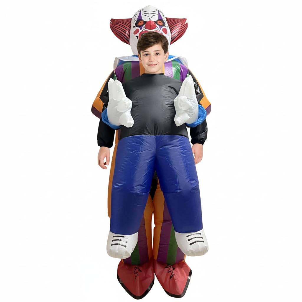 A2Z 4 Kids Nadmuchiwany kostium klauna na Halloween, zabawny, fantazyjny strój, cyrkowy, wielokolorowe, wysadzane kostiumy, na imprezy halloweenowe, imprezy szkolne i cosplay, dla dzieci, jeden