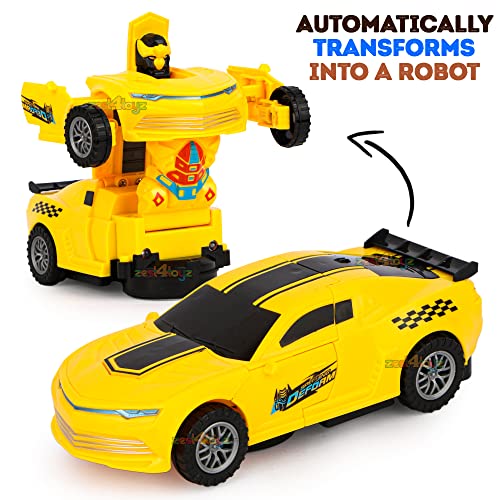 Image of Zest 4 Toyz Transforming Robot Car with Light & Sound Toy Sports Cars for Kids Robot Car for Kids Robot Toy for Boys & Girls Indoor and Outdoor Toys for 3 Year, Pack of 1 (Yellow)