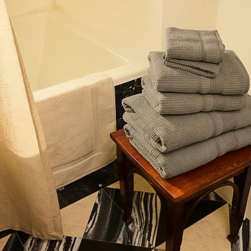 Image of Preston Lane Douro Washcloth Set - 2 Pack Luxury Cotton Towels, Ultra Soft & Absorbent, Quick-Dry Spa-Quality Bathroom Towels, Made in Portugal, Eucalyptus 12 x 12