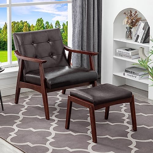 Sillón con asiento de cuero sintético Marrón miniatura 2