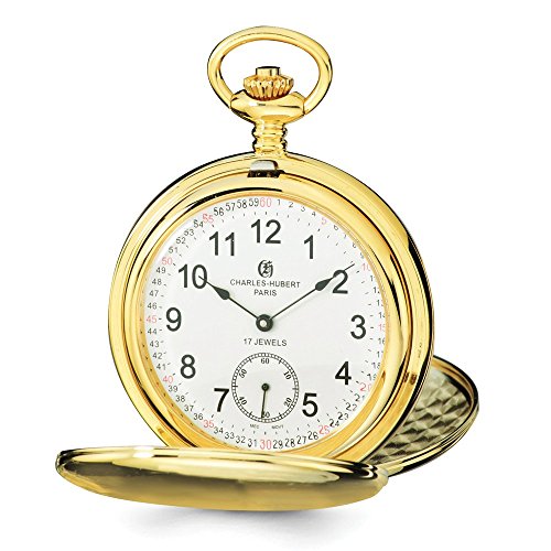 Charles Hubert IP-Plated Stainless Steel White Dial Pocket Watch 14.5
