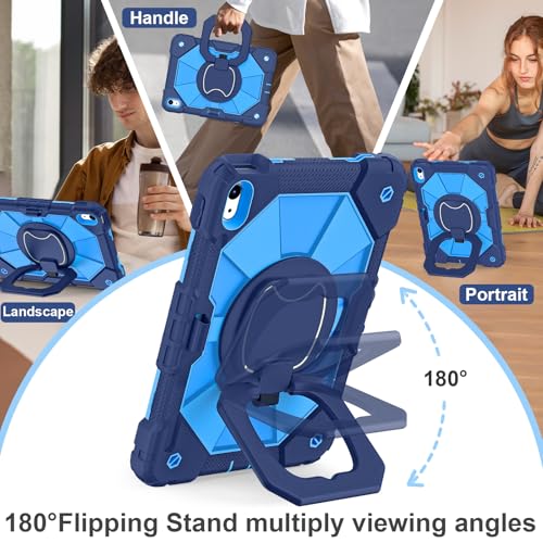 Image of Scnioy Case for iPad A16 11th /10th Generation 11 /10.9 Inch 2025 /2022, Rugged A16 iPad Case 10th Generation Cover with 360 Rotating Stand Screen Protector Pen Holder Shoulder Strap, Navy Blue