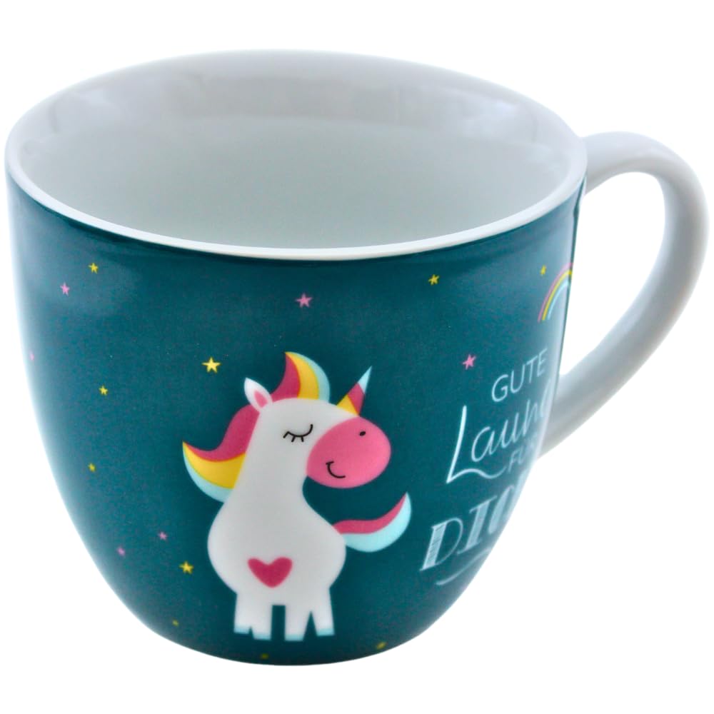 Dekohelden24 Maxi Coffee Mug Porcelain XXL Coffee Pot Motif: Unicorn, Good Mood for You, Size H x Diameter 9.2 x 10.5 cm, Capacity 400 ml, Dishwasher Safe