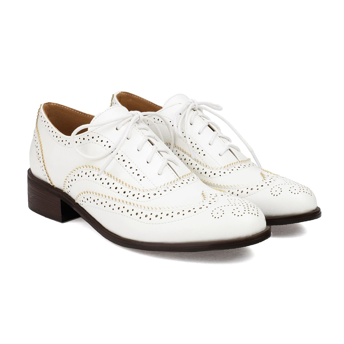 Femmes Perforated Classique Lacets Oxfords Brogue Wingtip Bout Rond Derby Saddle Simili Cuir Plat Chaussures Soirée Fête Travail Jeans Dress Chaussures