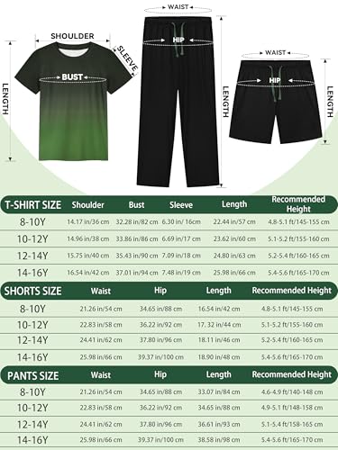 Cooraby 3 Pieces Teen Boys Pajs Short Sleeves Top, Shorts & Pants Soft Loose Fit Outfits with Drawstring Pockets for Summer2