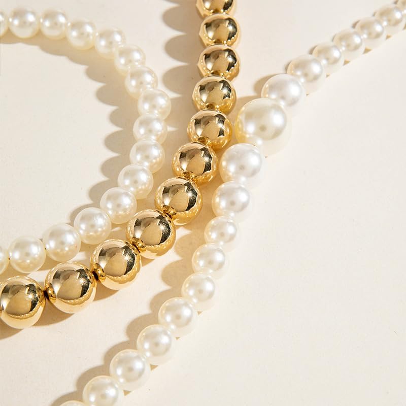 Chunky Gold Beaded Statement Necklace for Women Trendy Bulky Thick Big Faux Pearls Choker Exaggerated Large Beads Ball Layered Necklace Stack Fashion Jewelry - Image 5