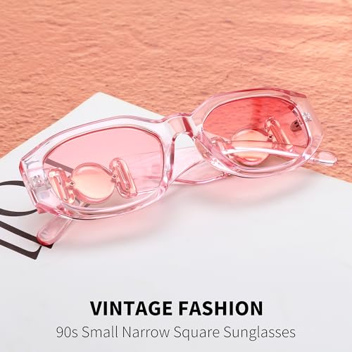 Image of FEISEDY Retro Trendy Rectangle Sunglasses Women Men Narrow Shades B2322 | |Vintage Shades |UV400 Protection |Blocks Glare |Women & Men |Comes With A Storage Case