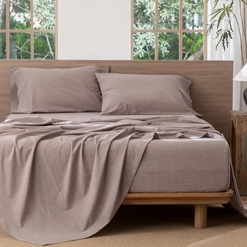 MooMee Bedding Sheet Set 100% Washed Cotton Linen Like Textured Breathable Durable Soft Comfy (Heathered Mauve Brown, King) - Image 7