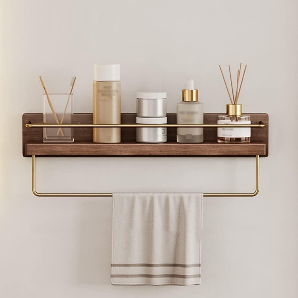 LUUYYI Multifunctional Shower Caddy Solid Wood Punching Shelf Organizer Rack Floating Shelves Wall Mounted Bathrooms Kitchens Bedroom Storage