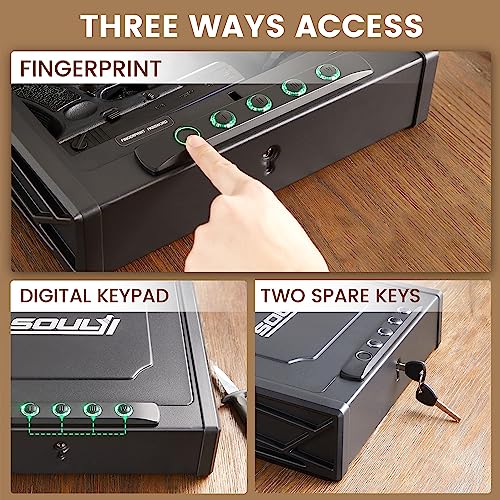 Image of SOULYI Biometric or Digital Gun Safe for 3 Pistols Safe DOJ Certified with 3 Quick Access Handgun Safe,Digital Keypad Frosted Black Bedside Firearm Safety Car Safe Hardened Steel Lock Box