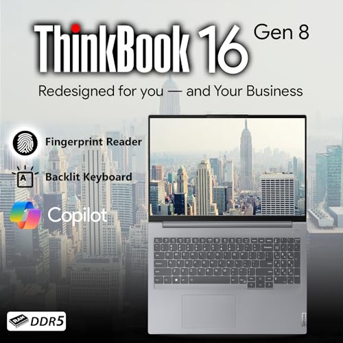 Image of Lenovo ThinkBook 16 Gen 8 AI Business Laptop, 16 inch Touchscreen FHD+, Intel Ultra 7 255H, 32GB DDR5, 512GB NVMe, WiFi 6E + BT, HDMI, Fingerprint Reader, Backlit Keyboard, FHD Webcam, Win 11 Pro