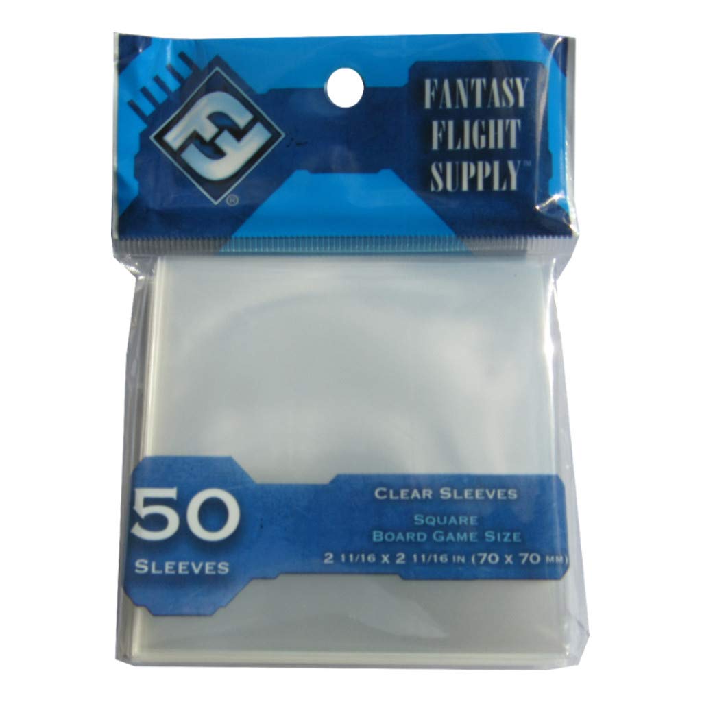 Fantasy Flight Games 50x Clear Square Card Sleeves 70x70mm - FFG Light Blue Label FFS65