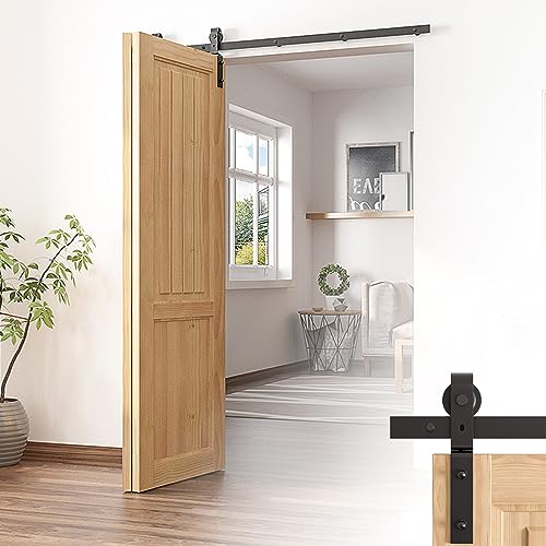 BotaBay Upgraded Bi-Folding Sliding Barn Door Hardware Kit for 2 or 4 Doors Folding Door Lifting Rail with Black Track J Shape Roller, Doors not Included (60in)