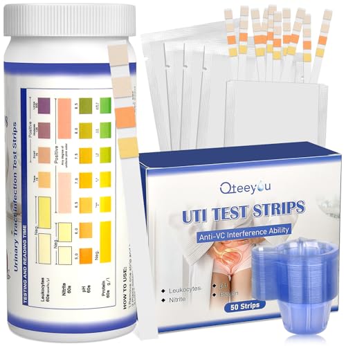 4-in-1 UTI Test Strips, Full Panel Urinary Tract Infection Test Kit at Home for Women Men Kids with Urinalysis Leukocytes, Nitrites, PH, Protein Urine Strip for UTI and Bladder, 50ct