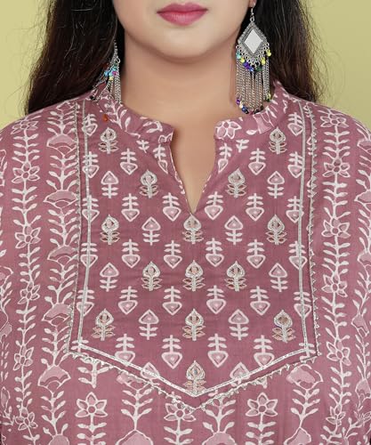 Image of MIRCHI FASHION Plus Size Pure Cotton Kurta Set for Women | 3 Piece Printed Straight Fit 4XL 5XL Kurta Pant Set with Dupatta | Ethnic Work Wear Set | 3XL 4XL 5XL Salwar Suit