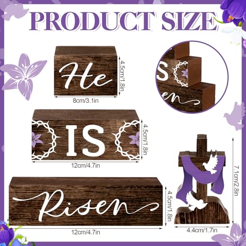 4-Pcs-Easter-Table-Decorations-He-Is-Risen-Wooden-Table-Sign-Religious-Wood-Table-Centerpiece-Easter-Cross-Blocks-Farmhouse-Tiered-Tray-Decor-for-Home-Kitchen-Table-Shelf-Decor-Religious 4 Pcs Easter Table Decorations He Is Risen Wooden Table Sign Religious Wood Table Centerpiece Easter Cross Blocks Farmhouse Tiered Tray Decor for Home Kitchen Table Shelf Decor Religious