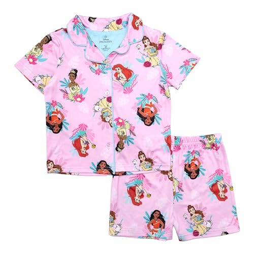 Disney girls 2-piece Loose-fit Button Down Pajama Set Soft & Cute for Kids ROYAL VACATION 3T