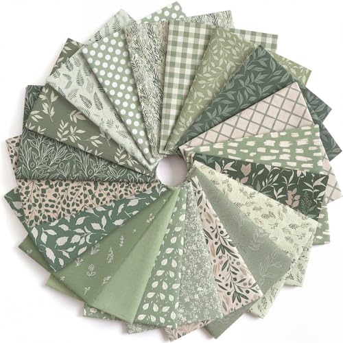 HunnmingRe 20 Pcs 10x10 Sage Green Quilting Fabric Square Greenery Precuts Quilted Fabric Bundle Gingham Polka Dot Spring Leaves Printed Sewing Material for Holiday Patchwork DIY Craft Supplies