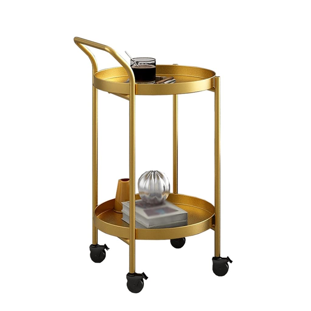 Elegante carrello sottile con ruote, carrello da portata rotondo in metallo, ripiano angolare girevole, portabevande staccabile, tavolino perfetto per l'intrattenimento in casa e in cucina.