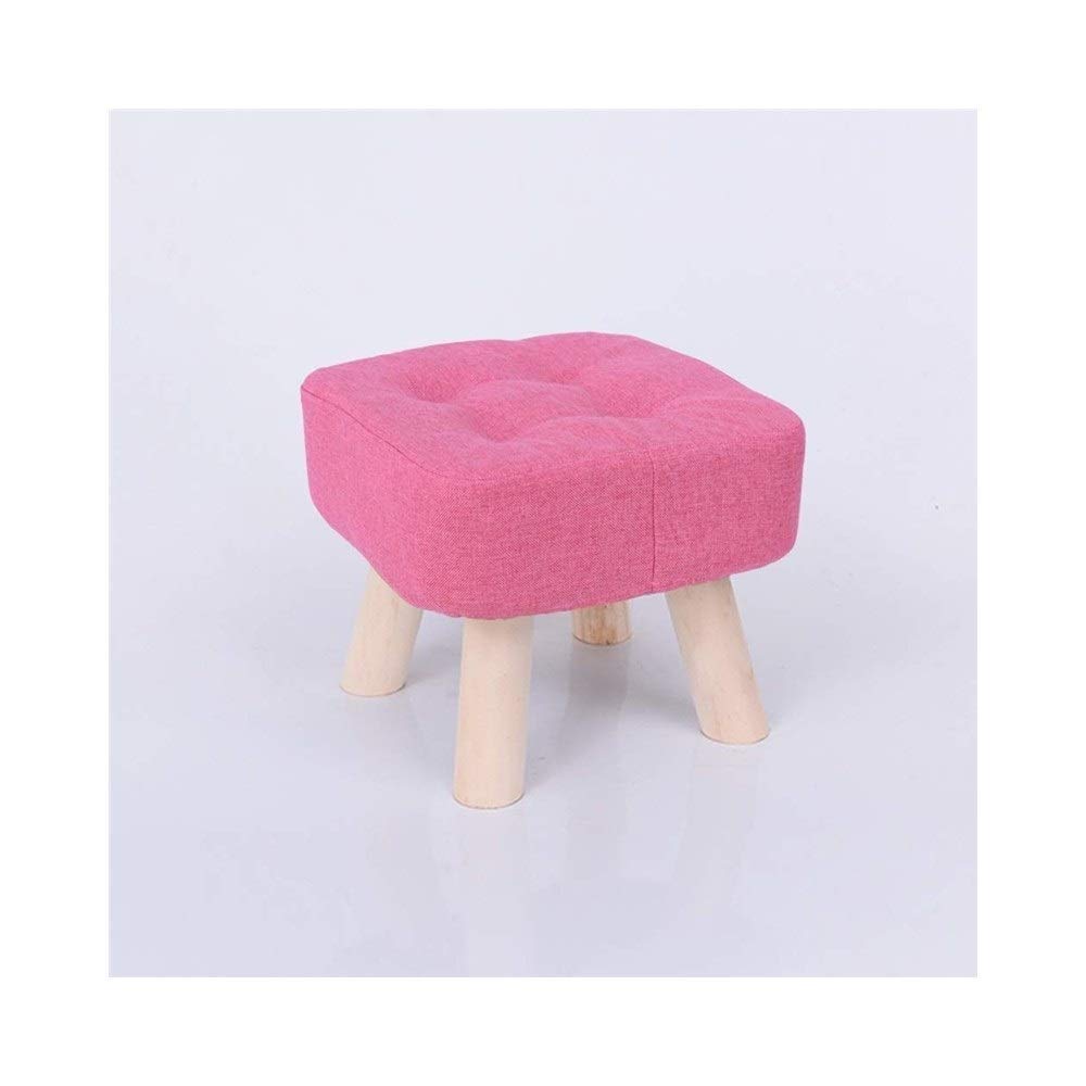 Petit banc lavable en bois massif et tissu rose aux finitions soignées
