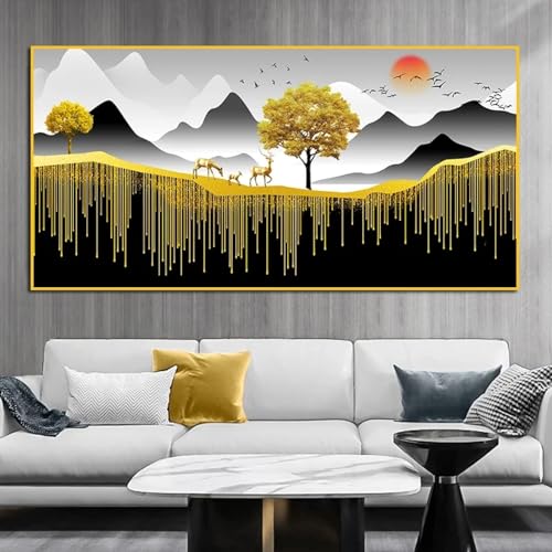 Peinture à l'huile toile cerf arbre KEBIA affiche art mural salon 30x60cm