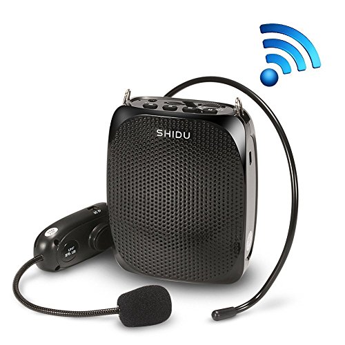 Voice Amplifier, SHIDU Wireless Voice Amplifier 10W Rechargeable Portable PA System Speaker with UHF Wireless Microphone Headset Support MP3 Play for Teachers, Yoga, Tour Guides,Trainers (S615)