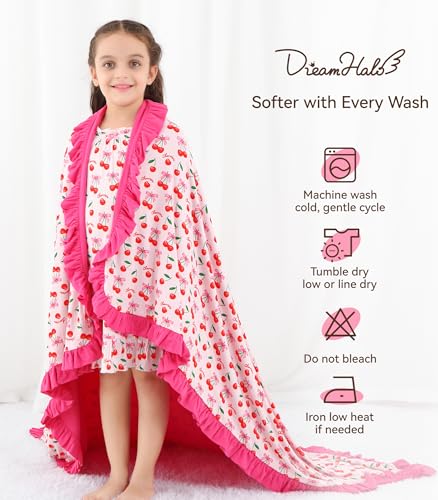 Image of Premium Baby Blankets, Soft Viscose from Bamboo Blanket for Girls, Nursery Crib Bedding Quilt for Newborn and Toddler, Ruffle Blanket Cooling for Hot Sleepers, 50''x50'' Sweet Cherries