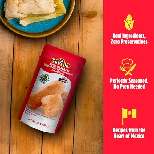 La Costeña Red Tamales - Made with Pork, Red Sauce & Masa Corn Meal - Microwavable Ready to Eat Meals No Refrigeration - Premade Easy Meals - Instant Lunch To Go - Mexican Food - 3.8 oz, 12 Pack - Thumbnail 4