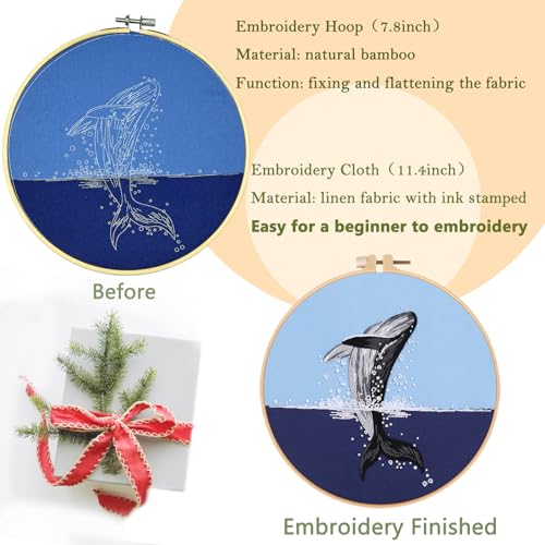 Image of Picoey Embroidery Kit for Beginners with Animal Pattern and Instructions,4 Pack Cross Stitch Kits,2 Wooden Embroidery Hoops,Threads and Needles,Needlepoint Kit